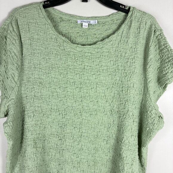 Chicos Womans sz 3 / XL Popover Top Short Sleeve Mint Green Stretch Casual - Picture 2 of 7